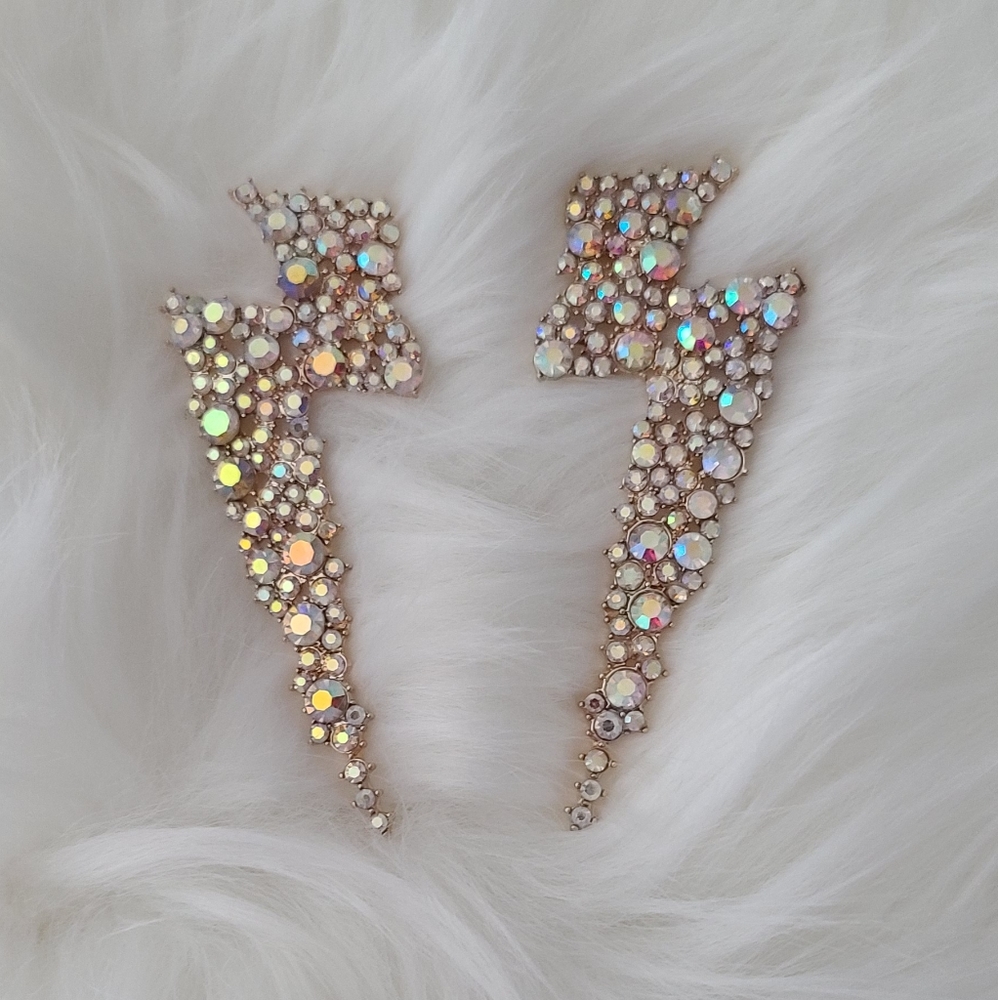 Irredesent rhinestone lightning shaped earrings
